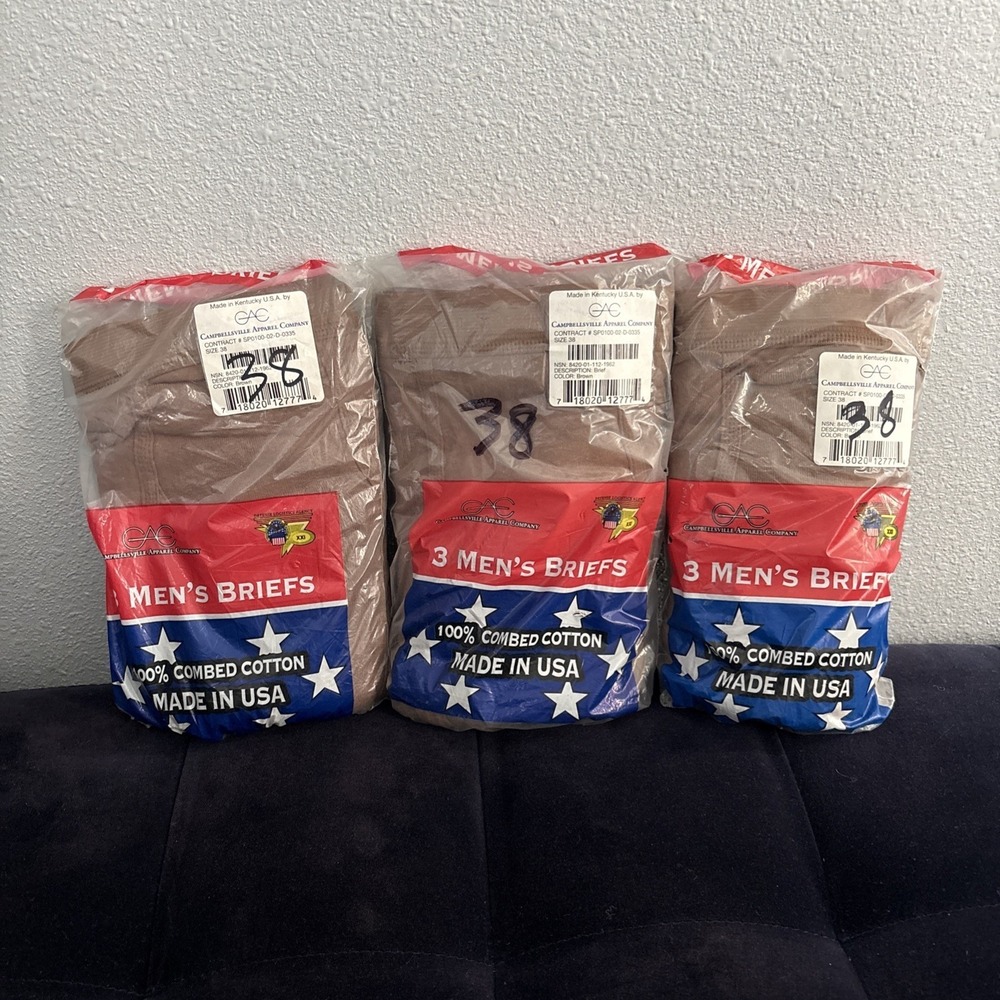 Vtg combed cotton briefs sz 38 Campbellsville Apparel Co Lot of 3 Pks NOS USA